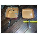 (2) Red Copper Square Skillets