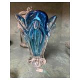 Blue Hand Blow Art Glass Vase