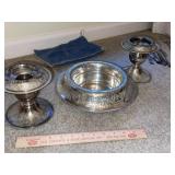 Ornate Silver Plate Stands & Bowl Set (3 Pcs)