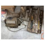 Bench Grinder & Tray of Tools