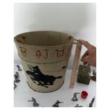 Vintage Wood Cowboy Pail / Trash Can