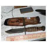 Vintage Military Survival Knife & Leather Sheath