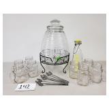 Glass Beverage Dispenser, Mason Jar Cups (No Ship)