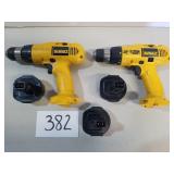 2 Dewalt 9.6V Drills and 3 Batteries