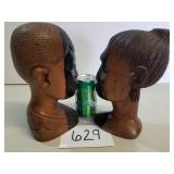 Pair of African Carved Wood Head Sculptures