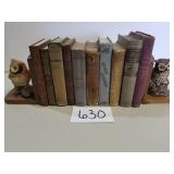 10 Vintage Books with Vintage Enesco Owl Bookends
