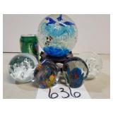 Lot of 5 Assorted Glass Art Paperweights