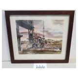 Framed Newman Myrah Lithograph of USS Oregon