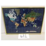 Framed Semi-Precious Stone Inlay World Map
