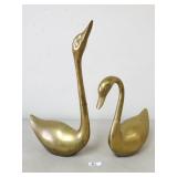 Large Brass Swan Figurine Pair