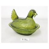 Vintage Indiana Glass Olive Green Hen on a Nest