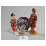 Asian Statues with Decortive Plate Asian Statues with Decortive Plate