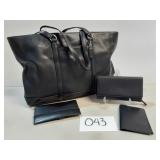 Black Leather Coach Tote w/Accessories