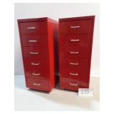 2 Metal 6 Drawer Red Cabinets