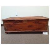 Vintage Cedar Wood Trunk with Brass Trim Corners