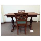 Vintage Wood Table with 2 Chairs