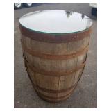 Weathered Bourbon Whiskey Barrel Table w/Glass Top