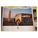 Vintage poster featuring a 1936 Ford Woody Wagon