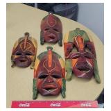 Vintage, hand-carved wooden African tribal masks