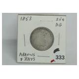 1853 Seated Liberty Quarter Arrows and Rays