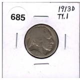 1913-D Type 1 Buffalo Nickel
