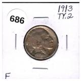1913 Type 2 Buffalo Nickel F