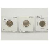 1935-D(VF)/1935-S(VG)/1936-P(VF) Buffalo Nickels