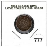 1884 Seated Liberty Dime Love Token