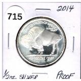 2014 Proof 1/2 oz Silver Buffalo Round