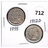1898/1912-D Barber Dimes
