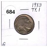 1913 Type 1 Buffalo Nickel G