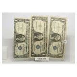 (3) 1957 Blue Seal $1 Silver Certificates