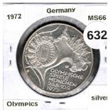 1972 Germany Silver Olympics 10 DM MS66
