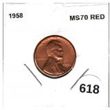 1958 Red Lincoln Wheat Cent MS70