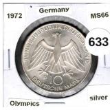 1972 Germany Silver Olympics 10 DM MS66