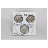 (3) Mercury Dimes 1920 VF/1902-d VG/1902-s VG