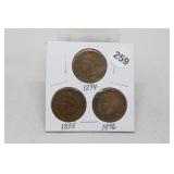 (3) Indian Head Cents1894,95,96