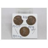 (3) Lincoln Cents 1917/1917-d/1917-s