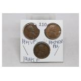 (3) Lincoln Cents 1909-vdb/1914/1914-s