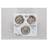 (3) Mercury Dimes 1928/1928-d/1928-s