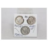 (3) Mercury Dimes 1929/1929-d/1929-s