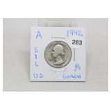 1942 Silver Washington Quarter