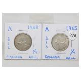 1965 & 1968 Silver Canadian Quarters