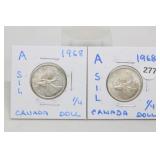 (2) Silver 1968 Canadian Quarters