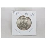 1948- D Franklin Half MS