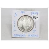 1969 MS Siver German 5 marks - Beautiful Coin!!