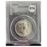 1963-D Silver Franklin Half Dollar PCGS MS64