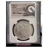 1886 Morgan Silver Dollar NGC MS64 NY Bank Hoard