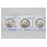 (3) 1967 UNC Silver Kennedy Half Dollars