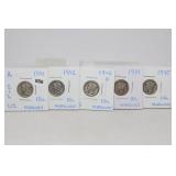 (5) Silver mercury Dimes